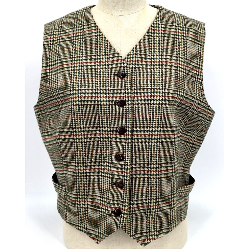 Vintage Worthington Plaid Wool Blend Vest Size 16 Preppy Dark Academia